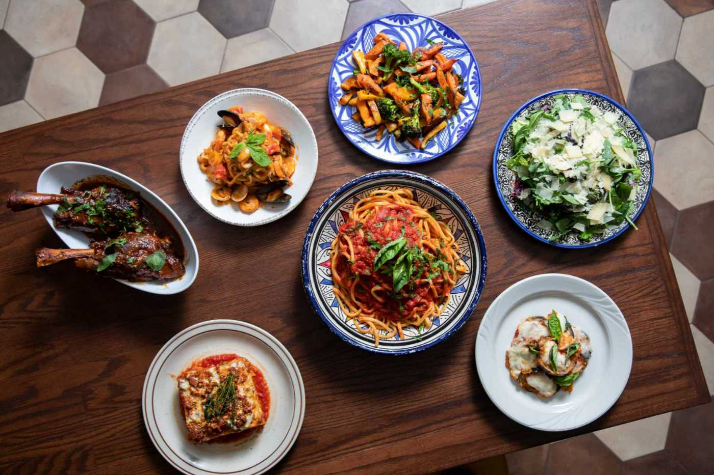 Cori Pastificio Trattoria Dishes Flatlay_ courtesy of Scott Drapper