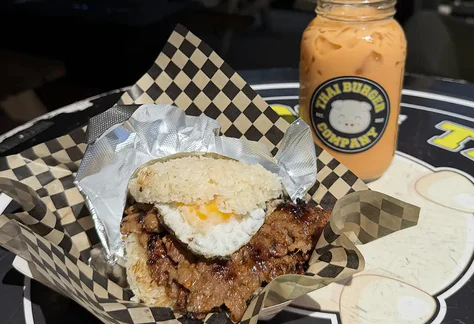 Thai sticky rice burger