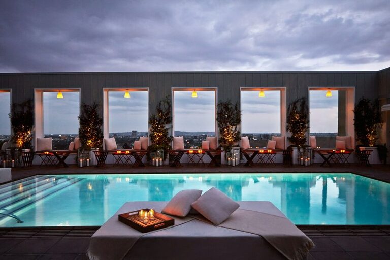 The Valorian Los Angeles White Rabbit Sky Lounge Pool Twilight